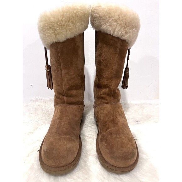 UGG Australia Plumdale Winter Boots Womens Sz 10 EUR 41 Brown Leather Sheepskin - Picture 3 of 12